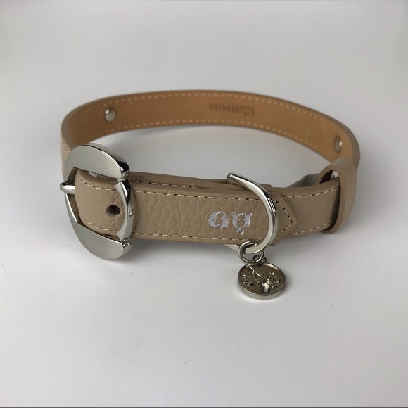 MOSHIQA Beige Leather Silver Chain Dog Collar M Frenchie Luxury Designer Pet Y2K - Picture 2 of 16